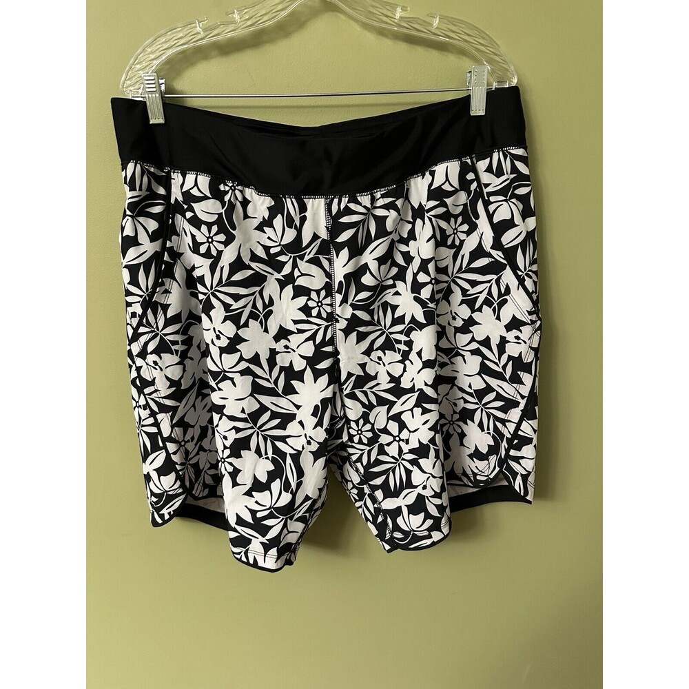 Lands' End Black and White Floral Swim Shorts